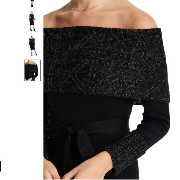 NWT Cuff Knit Black Off the Shoulders midi Dress with Lurex. - Picture 4 of 14